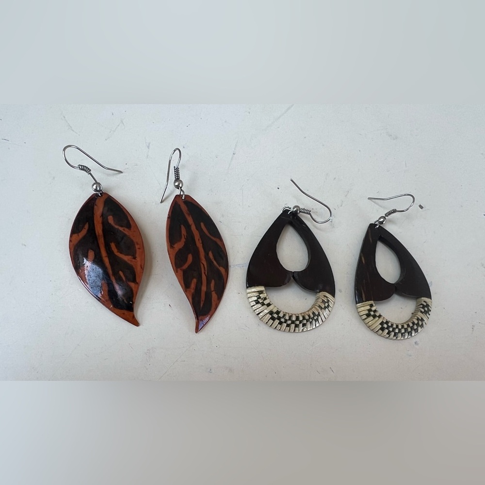 Tropical boho dangle earrings 2 sets browns pieced